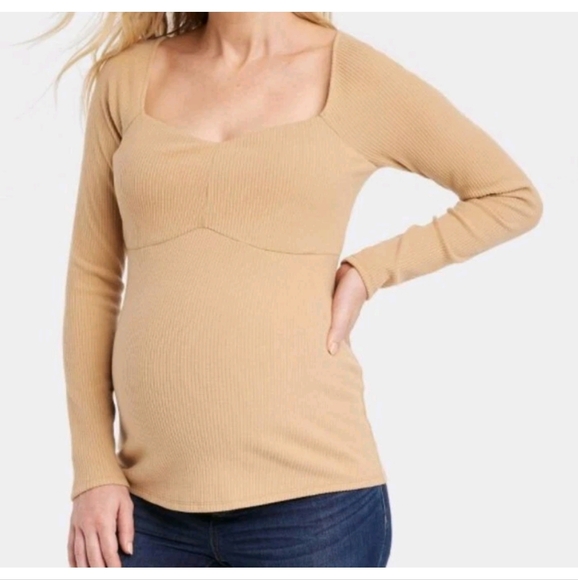 Isabel Maternity by Ingrid & Isabel Tops - Isabel Maternity Womens Tan Ribbed Corsetry Long Sleeve Top Size Large